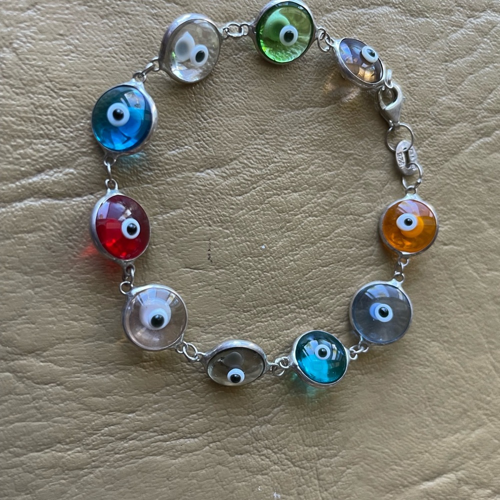 Sterling silver colorful evil eye bracelet - Picture 1 of 2